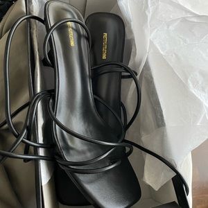 Black Strappy Lace Up Low Heel Sandals